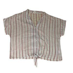 Pink Rose Linen Blend Button Up Tied Shirt